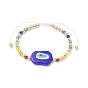 Evil Eye Lampwork Braided Bead Bracelet with Glass Beaded Chains for Women