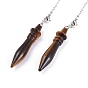 Natural Gemstone Pointed Dowsing Pendulums, with Platinum Plated Brass Cable Chain, Bullet