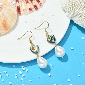 Natural Abalone Shell and Shell Pearl Dangle Earrings, 304 Stainless Steel Dangle Earrings for Women, Golden