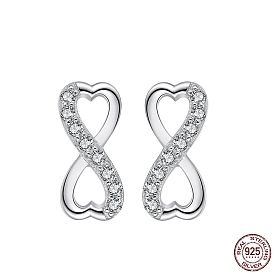Heart Infinite 925 Sterling Silver Cubic Zirconia Stud Earrings for Women