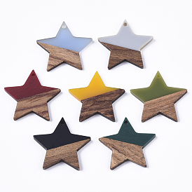 Resin & Walnut Wood Pendants, Waxed, Star