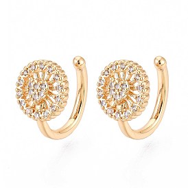 Латунные серьги-манжеты из прозрачного кубического циркония, плоско-круглые