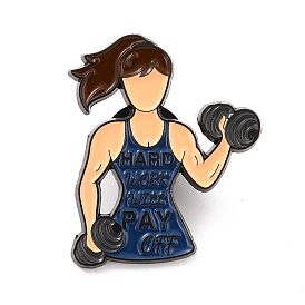 Hard Work Will Pay Off Enamel Pin, Woman with Dumbbell Alloy Enamel Brooch for Backpack Clothes, Gunmetal