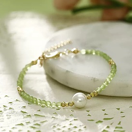 Handmade White Round Shell Pearl and Faceted Round Glass Beaded Bracelets for Women, Golden