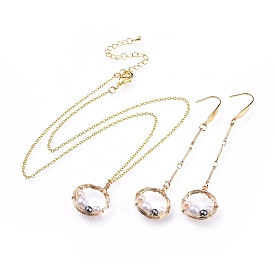 Dangle Earring & Pendant Necklace Jewelry Sets, with Brass Findings, Plastic Imitation Pearl, 316 Surgical Stainless Steel Earring Hooks and Brass Cable Chains
