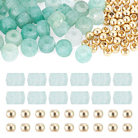 50Pcs Natural Aventurine Beads, Faceted, Rondelle, with 50Pcs Golden Tone Brass Solid Round Beads