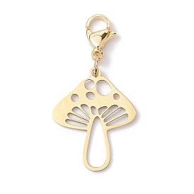 Hollow Mushroom 201 Stainless Steel Pendant Decoration, Lobster Claw Clasps Charm for Bag Ornaments