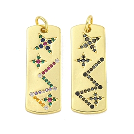 Real 18K Gold Plated Brass Micro Pave Cubic Zirconia Pendants, Rectangle with Star