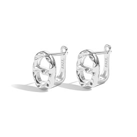 S925 Sterling Silver Hoop Earrings, Oval, with S925 Stamp