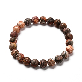 Frosted Round Natural Leopard Skin Jasper Beads Stretch Bracelet for Men Women