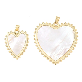 Натуральный белый оболочки подвески, подвески в форме сердца с латунной оправой, долговечный, стойки покрытие, без свинца и без кадмия, цвет морской раковины