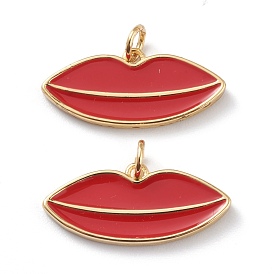 Brass Enamel Pendants, Long-Lasting Plated, With Jump Rings, Red Lip