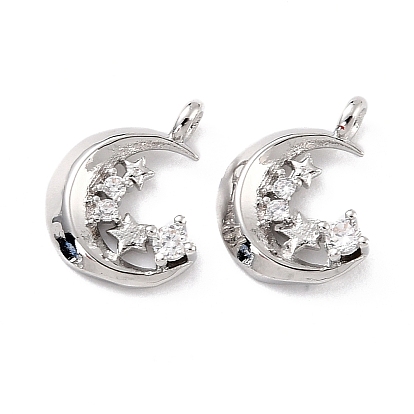 Брелоки из экологически чистой латуни с микропаве, прозрачные кубические циркония, без кадмия и без свинца, луна