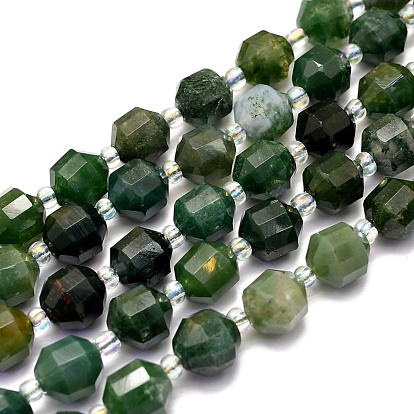 Natural Moss Agate Beads Strands, Round, Faceted