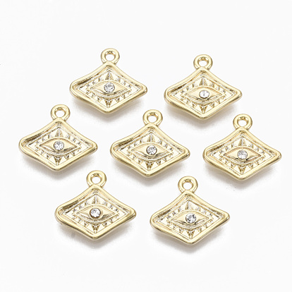 Alloy Charms, with Crystal Rhinestone, Cadmium Free & Nickel Free & Lead Free, Rhombus with Eye
