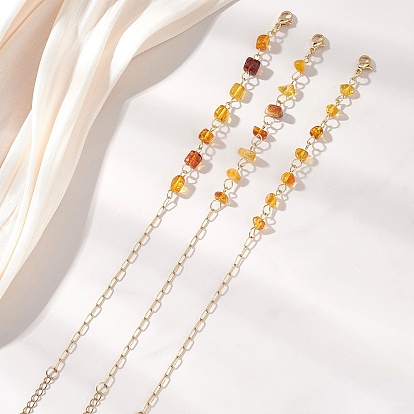 3 браслеты из натуральных янтарных бусин, соединенных между собой, 304 женские браслеты-цепочки со скрепками из нержавеющей стали