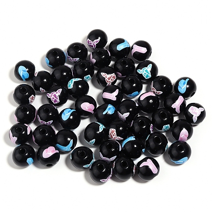 Печатные деревянные бусины, круглые, ковбойская тема