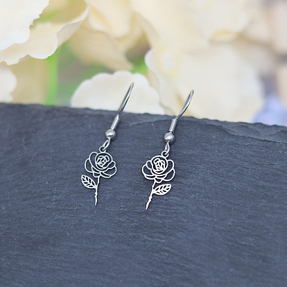 Boucles d'oreilles pendantes en acier inoxydable en forme de fleur pour femmes
