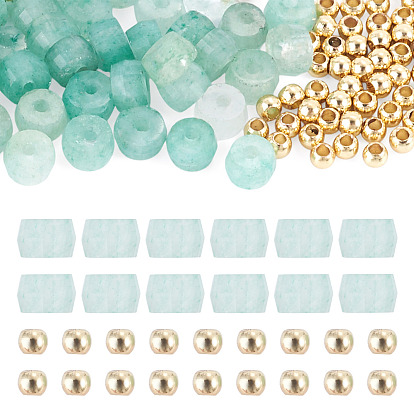 50Pcs Natural Aventurine Beads, Faceted, Rondelle, with 50Pcs Golden Tone Brass Solid Round Beads