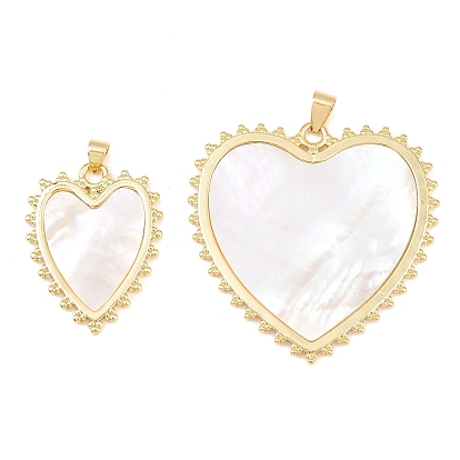 Натуральный белый оболочки подвески, подвески в форме сердца с латунной оправой, долговечный, стойки покрытие, без свинца и без кадмия, цвет морской раковины