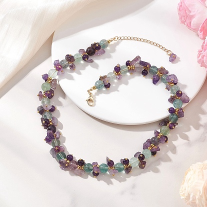 Женские круглые бусины с натуральным цветным флюоритом, окрашенным кварцем и аметистом, золотые