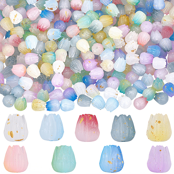 450 pcs 9 colores cuentas acrílicas opacas, brote, con polvo del brillo, chapado en rack
