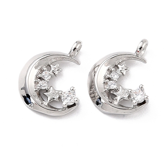 Брелоки из экологически чистой латуни с микропаве, прозрачные кубические циркония, без кадмия и без свинца, луна