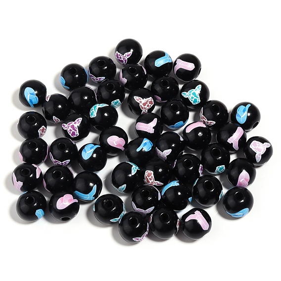 Печатные деревянные бусины, круглые, ковбойская тема