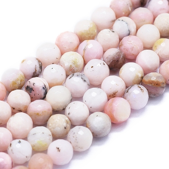 Natural Pink Opal Beads Strands, 128 Faceted, Round