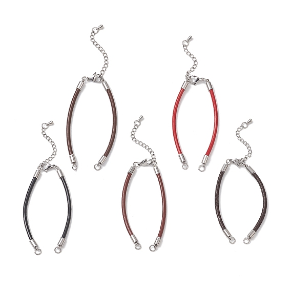 3мм круглый браслет из коровьей кожи, с 304 цепями на концах из нержавеющей стали, цвет нержавеющей стали