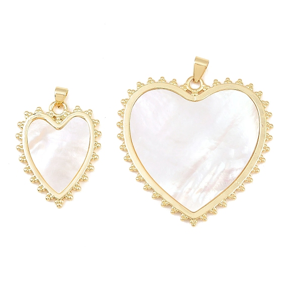 Натуральный белый оболочки подвески, подвески в форме сердца с латунной оправой, долговечный, стойки покрытие, без свинца и без кадмия, цвет морской раковины