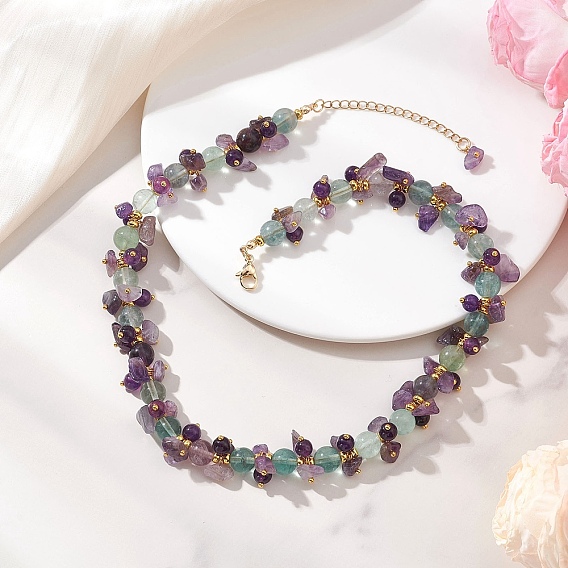 Женские круглые бусины с натуральным цветным флюоритом, окрашенным кварцем и аметистом, золотые