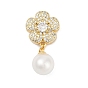 Латунные микро проложить кубического циркония подвески, цветок, с пластмассовой жемчужиной abs, без свинца и без кадмия, долговечный