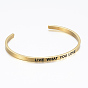 304 Stainless Steel Cuff Bangles, with Enamel & Word Live What You Love