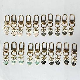 Decoraciones colgantes de esmalte de aleación de búho, con broches de aleación giratorias