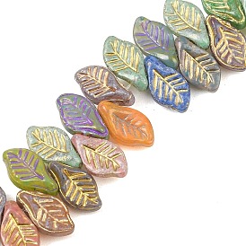 Baking Paint Glass Beads, Golden Metal Enlaced, Leaf