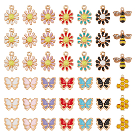 CHGCRAFT 56Pcs 4 Styles Alloy Enamel Pendants, Butterfly & Chrysanthemum & Bees, Light Gold