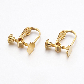 Brass Clip-on Earring Settings, with Round Flat Pad