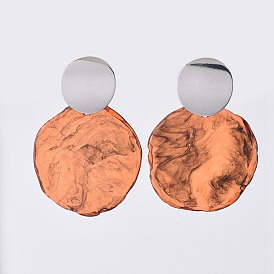 Imitation Edelsteinharz baumeln Ohrringe, mit 304 Edelstahl-Ohrstecker, gebogen, Flachrund