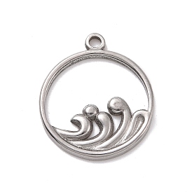 Pendentifs en acier inoxydable, plat rond avec vague de la mer