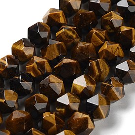 Natural Tiger Eye Beads Strands, Faceted, Star Cut Round Beads, Grade A