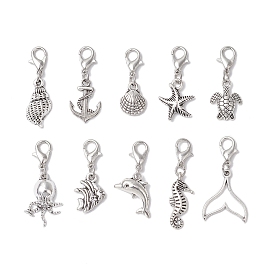 Морские животные тибетский стиль сплав подвески украшения, с карабин-лобстерами 