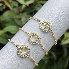 Verstellbare Tennisarmbänder aus Messing mit Pavé-Fassung aus klaren Zirkonia für Damen, echt 18 k vergoldet