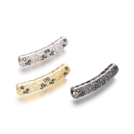 Brass Micro Pave Cubic Zirconia Beads, Long-Lasting Plated, Tube Beads