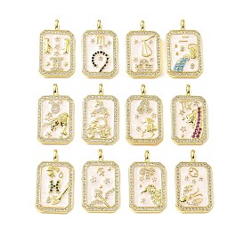 Подвески из латуни микропаве с фианитами и эмалью, созвездие с прямоугольником, стойки покрытие, долговечный, без свинца и без кадмия, реальный 18 k позолоченный