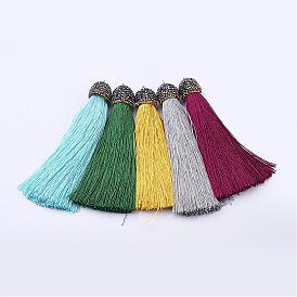 Nylon Tassels Pendant Decorations, with Brass Rhinestone Findings, Golden