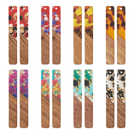 16 шт. 8 стили большие подвески из прозрачной смолы и орехового дерева, золотой фольгой, прямоугольник амулеты