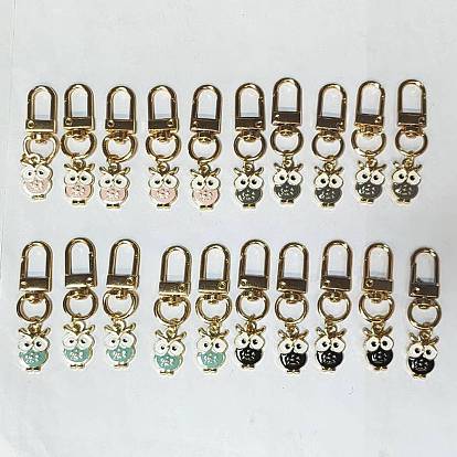 Decoraciones colgantes de esmalte de aleación de búho, con broches de aleación giratorias