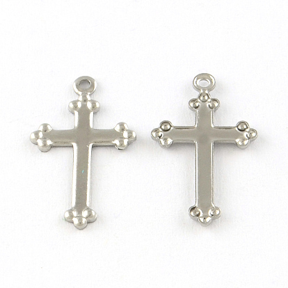 Cross 201 Stainless Steel Pendants, Smooth Surface, 17.5x10x1mm, Hole: 1mm