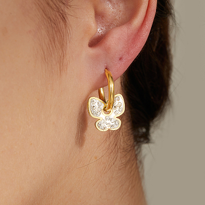 201 серьги-кольца в форме бабочек со стразами из нержавеющей стали